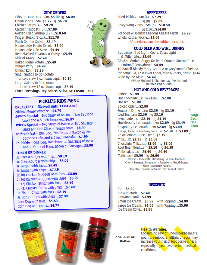 Pickle's Place Menu 2025 Page 4