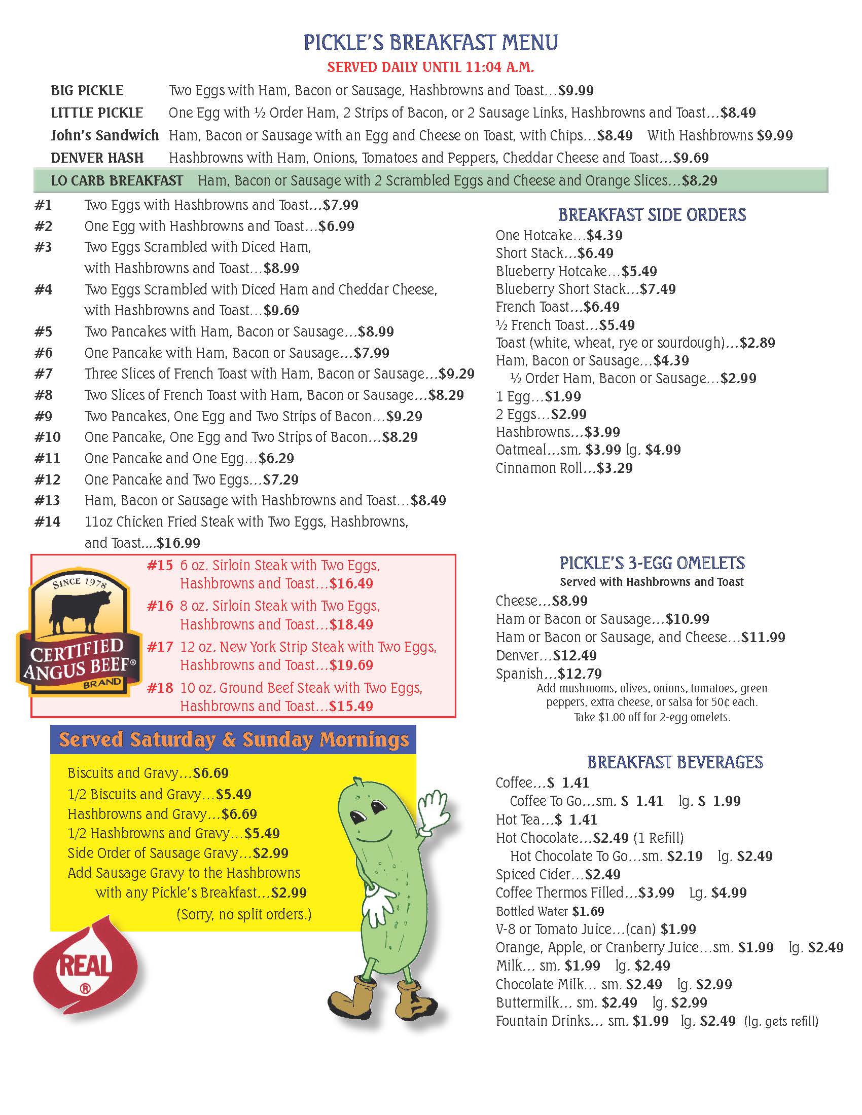 Pickle's Place Our Menu