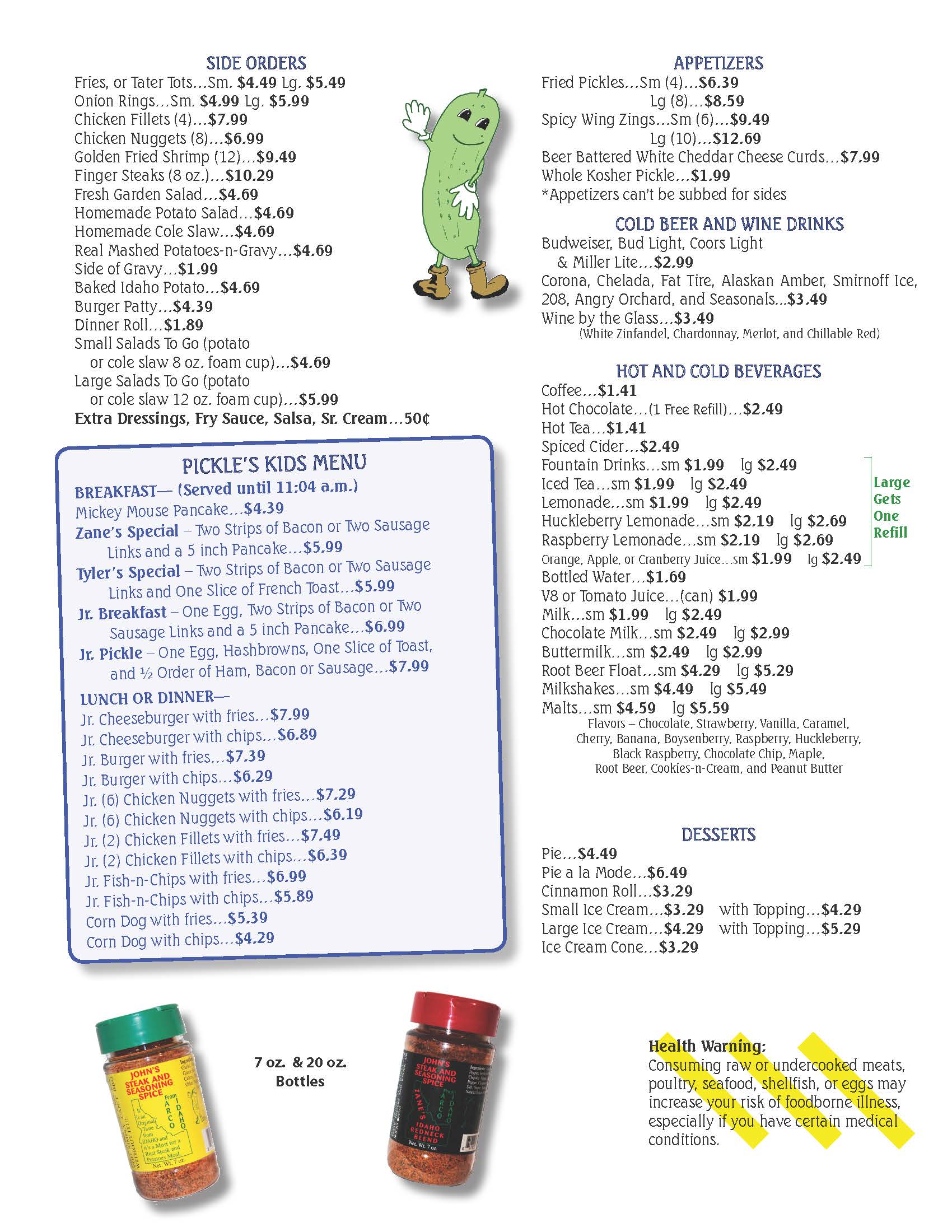 Pickle's Place Menu 2022 Page 4