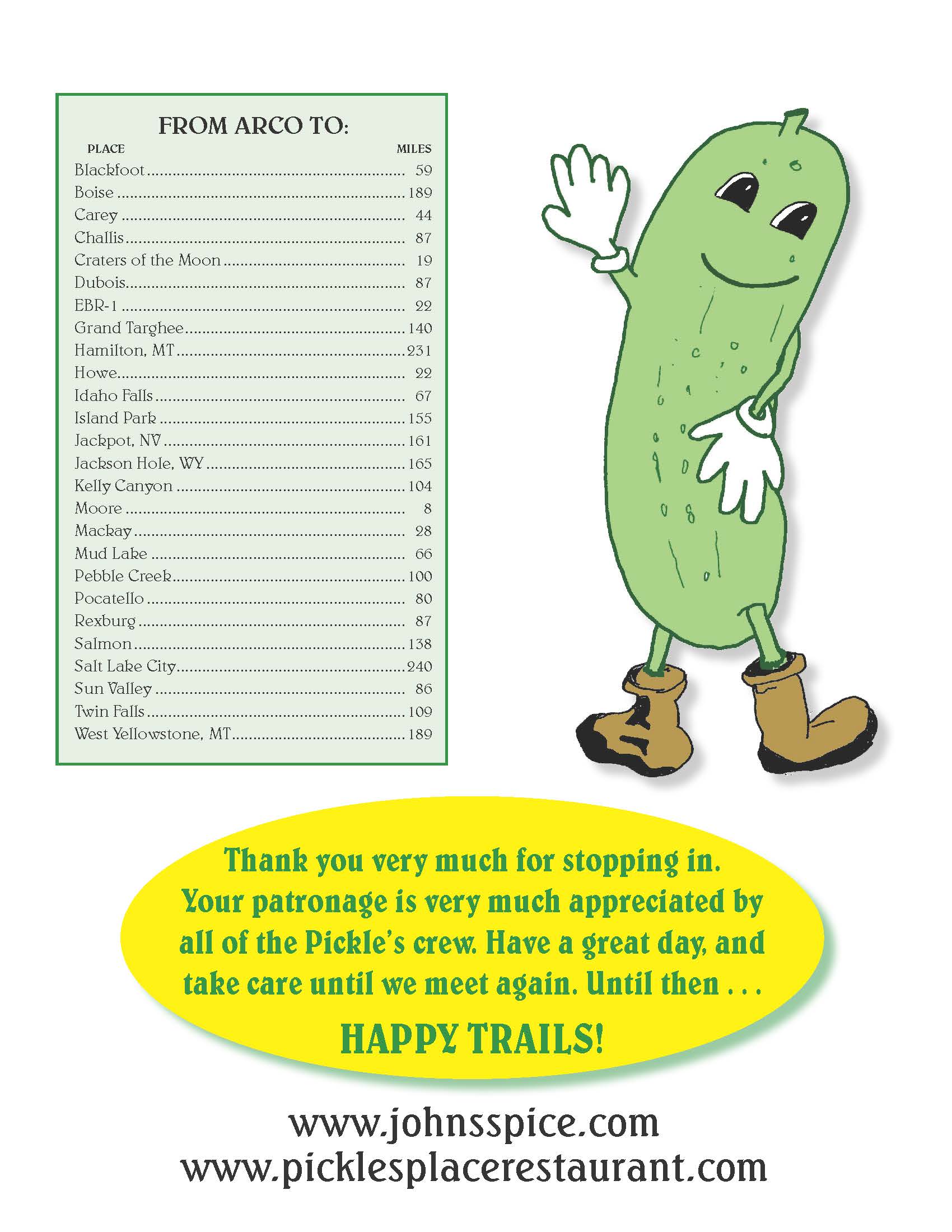 Pickle's Place Our Menu